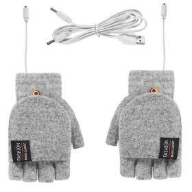 Women's And Men USB Heating Gloves Knitted Hand Half Heated Fingerless + Clamshell Heating Heater With Buttons Washable Design Gloves Winter Hand