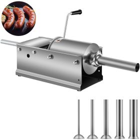 Horizontal Sausage Stuffer 3L/ 7Lbs Manual Sausage Maker With 5 Filling Nozzles Sausage Stuffing Machine For Home & Commercial Use Stainless Stee