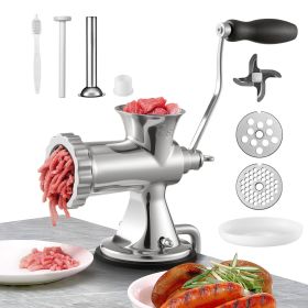 Manual Meat Grinder, 304 Stainless Steel Hand Meat Grinder with Suction Cup + Steel Table Clamp, Meat Mincer Sausage Maker & 2 Cutting Plates