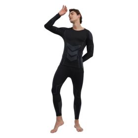 Men Thermal Underwear Set Shirt Pants Autumn Slim Fit Thermal Underwear Top Bottom Set Black M (Option: Default)