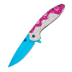 Lightweight Flipper EDC Knife, Donut Sprinkle Design, 3.35in Sharp Blade, 117g - Ideal for Daily Carry (Color: White)