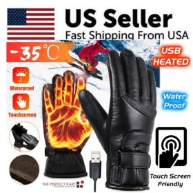 Electric USB Heated Gloves Winter Warming Thermal Ski Snow Hand Warm Windproof (Option: Black)